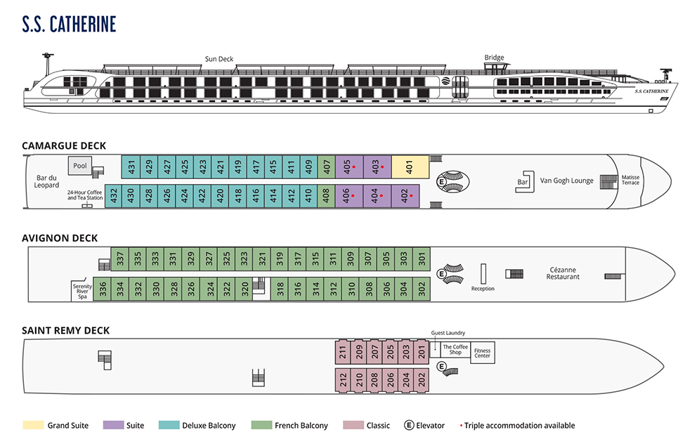 寰宇河輪 凱薩琳號S.S. Catherine 樓層平面圖