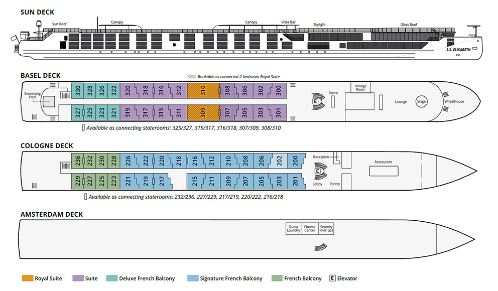 寰宇河輪 伊莉莎白號號S.S. Elisabeth 樓層平面圖