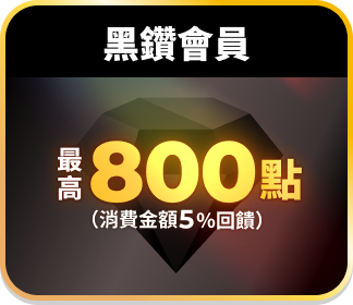 黑鑽會員最高800點(消費金額5%回饋)